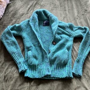 American Eagle blue green button up sweater